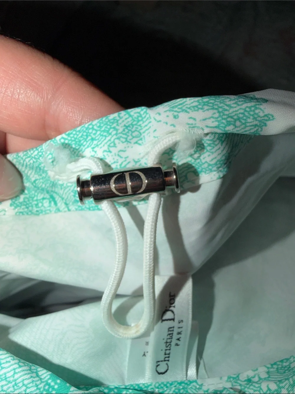 Dior Green and White Toile Drawstring Dustbag